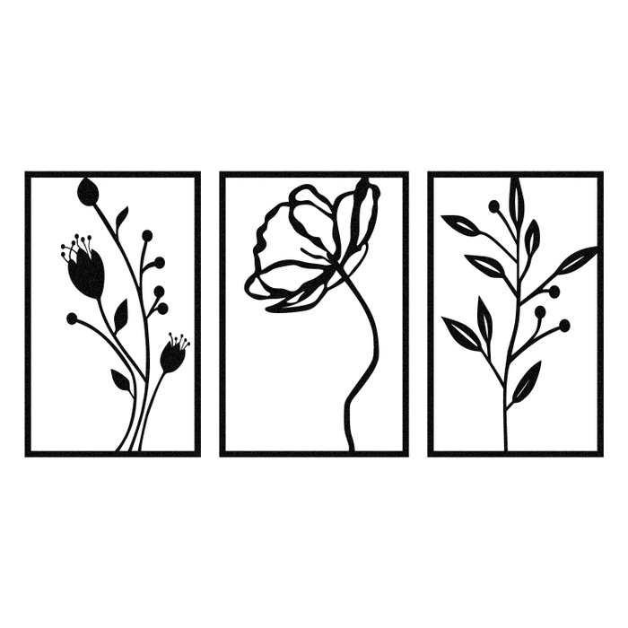 Wallity Flowers Escultura de pared de metal negra